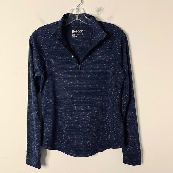 Reebok Women's Performance Quarter Zip Shirt XS Navy Blue Long Sleeve Space Dye - Picture 4 of 12